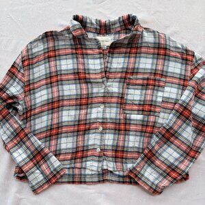 American Eagle Plaid Festive Cozy Soft Crop Holiday PJ Top – Small